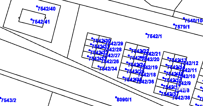 Parcela st. 7542/27 v KÚ Prostějov, Katastrální mapa