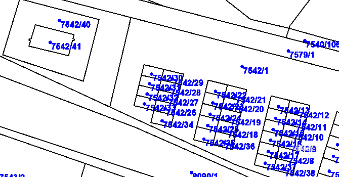 Parcela st. 7542/28 v KÚ Prostějov, Katastrální mapa