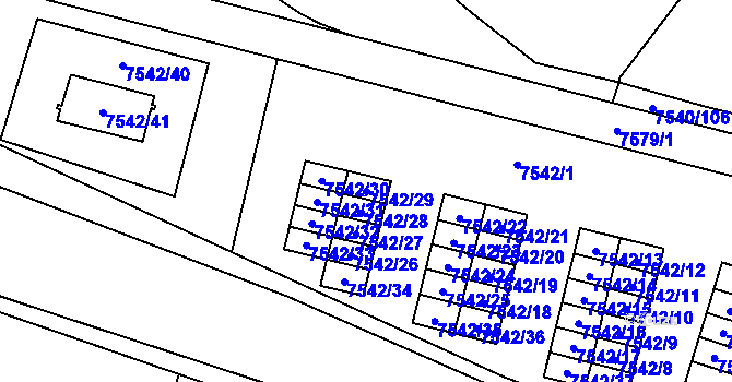 Parcela st. 7542/29 v KÚ Prostějov, Katastrální mapa