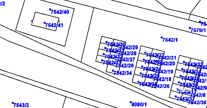Parcela st. 7542/32 v KÚ Prostějov, Katastrální mapa
