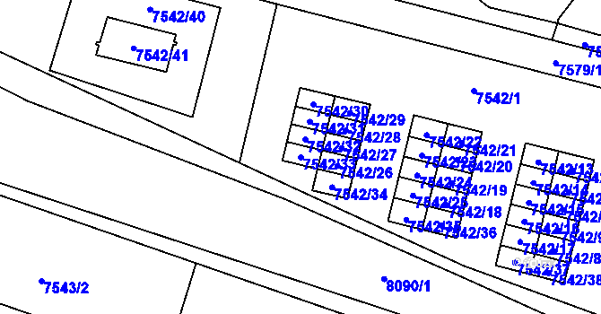 Parcela st. 7542/33 v KÚ Prostějov, Katastrální mapa