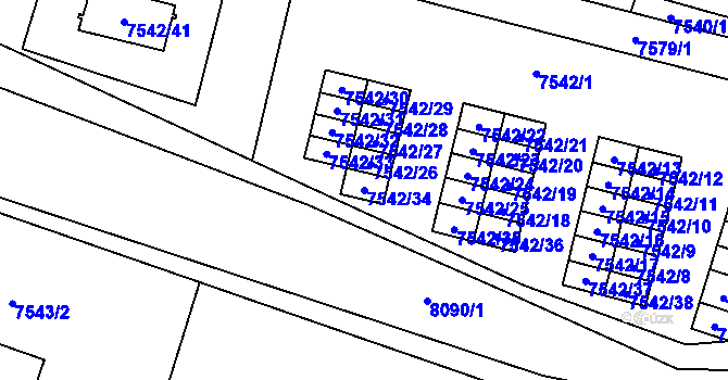 Parcela st. 7542/34 v KÚ Prostějov, Katastrální mapa