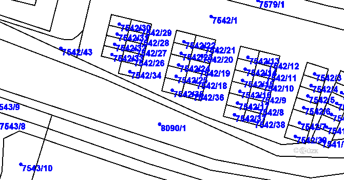 Parcela st. 7542/35 v KÚ Prostějov, Katastrální mapa