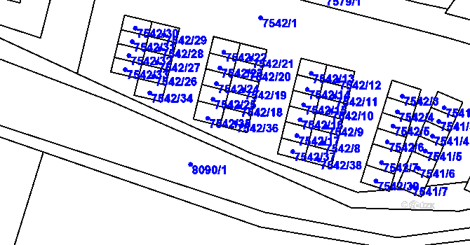 Parcela st. 7542/36 v KÚ Prostějov, Katastrální mapa