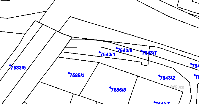 Parcela st. 7543/1 v KÚ Prostějov, Katastrální mapa