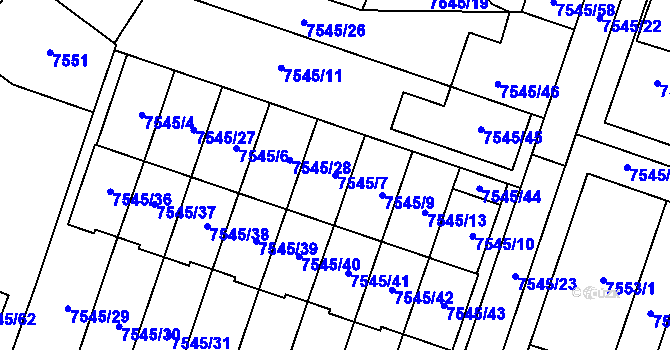 Parcela st. 7545/7 v KÚ Prostějov, Katastrální mapa
