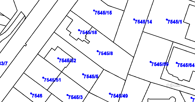 Parcela st. 7545/8 v KÚ Prostějov, Katastrální mapa