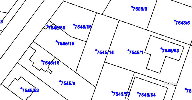 Parcela st. 7545/14 v KÚ Prostějov, Katastrální mapa
