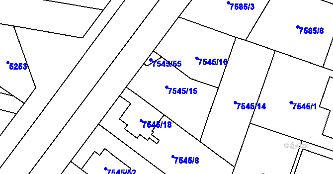 Parcela st. 7545/15 v KÚ Prostějov, Katastrální mapa