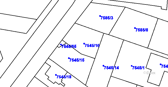 Parcela st. 7545/16 v KÚ Prostějov, Katastrální mapa