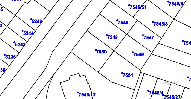 Parcela st. 7550 v KÚ Prostějov, Katastrální mapa