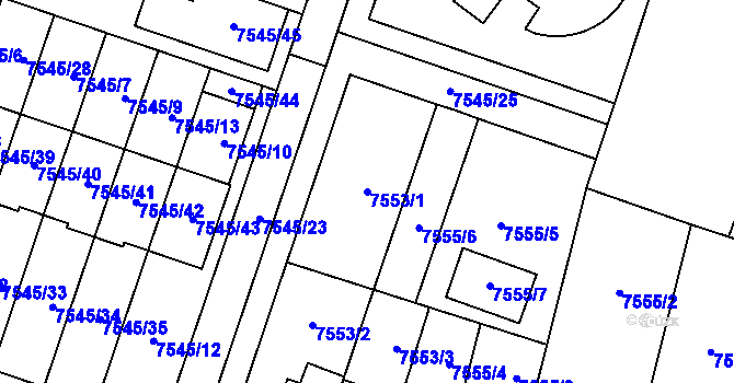 Parcela st. 7553/1 v KÚ Prostějov, Katastrální mapa
