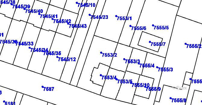 Parcela st. 7553/2 v KÚ Prostějov, Katastrální mapa