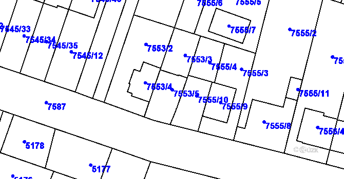 Parcela st. 7553/5 v KÚ Prostějov, Katastrální mapa