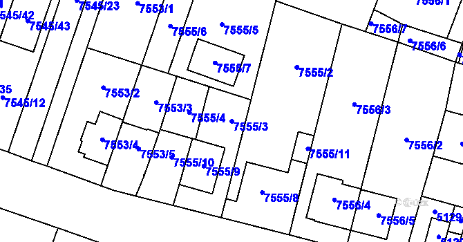 Parcela st. 7555/3 v KÚ Prostějov, Katastrální mapa