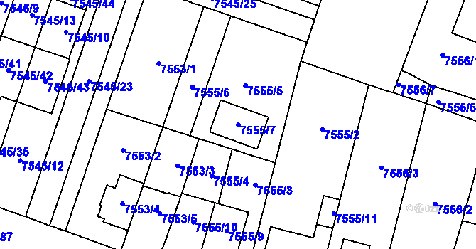 Parcela st. 7555/7 v KÚ Prostějov, Katastrální mapa