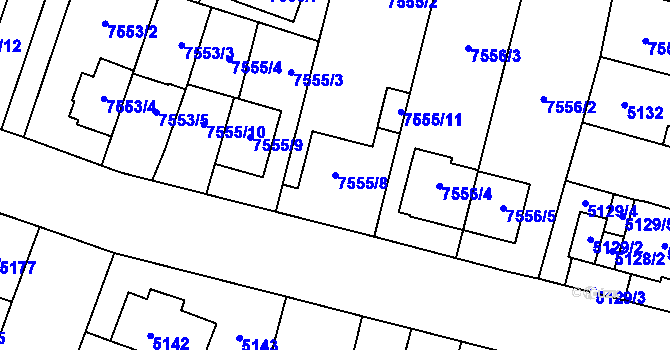 Parcela st. 7555/8 v KÚ Prostějov, Katastrální mapa