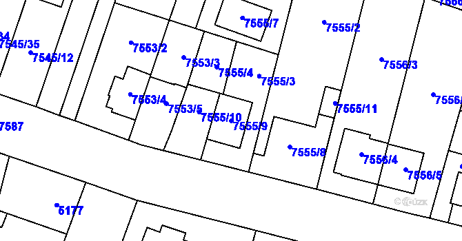 Parcela st. 7555/9 v KÚ Prostějov, Katastrální mapa