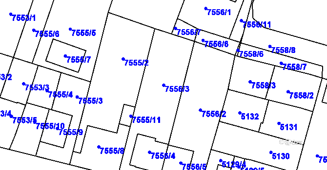 Parcela st. 7556/3 v KÚ Prostějov, Katastrální mapa