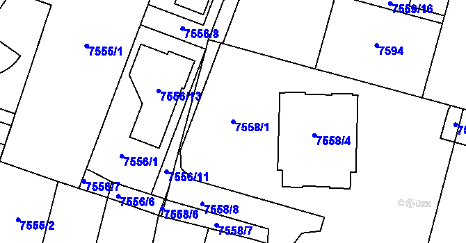 Parcela st. 7558/1 v KÚ Prostějov, Katastrální mapa