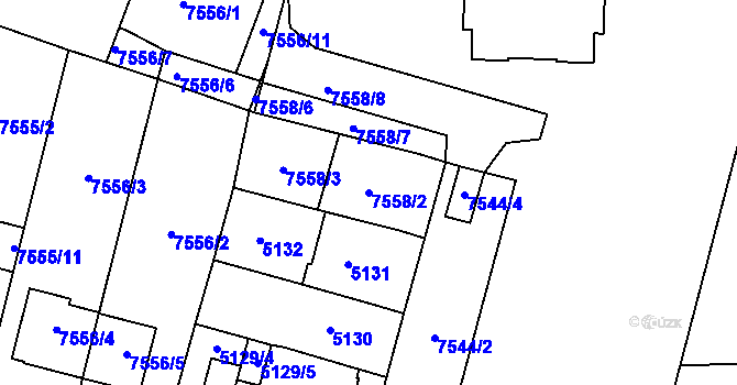 Parcela st. 7558/2 v KÚ Prostějov, Katastrální mapa