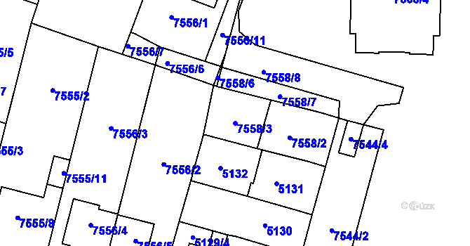 Parcela st. 7558/3 v KÚ Prostějov, Katastrální mapa