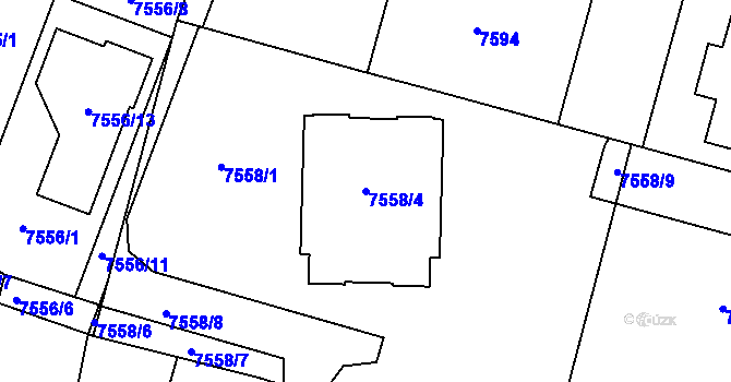 Parcela st. 7558/4 v KÚ Prostějov, Katastrální mapa