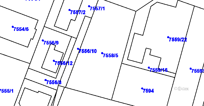 Parcela st. 7558/5 v KÚ Prostějov, Katastrální mapa