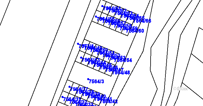 Parcela st. 7564/52 v KÚ Prostějov, Katastrální mapa