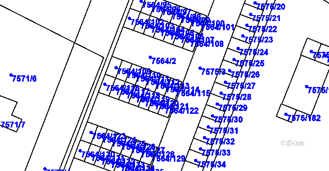 Parcela st. 7564/114 v KÚ Prostějov, Katastrální mapa