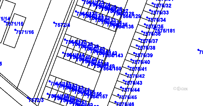 Parcela st. 7564/143 v KÚ Prostějov, Katastrální mapa