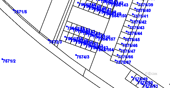Parcela st. 7564/162 v KÚ Prostějov, Katastrální mapa
