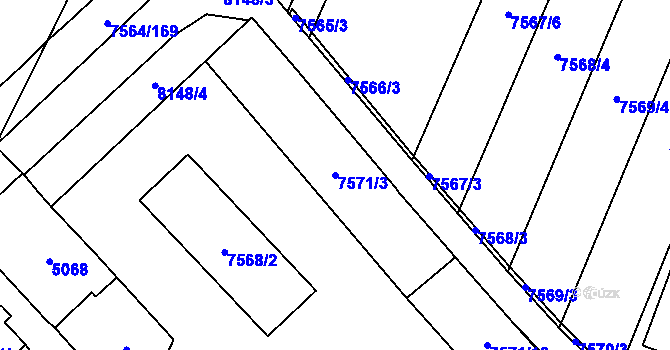 Parcela st. 7571/3 v KÚ Prostějov, Katastrální mapa