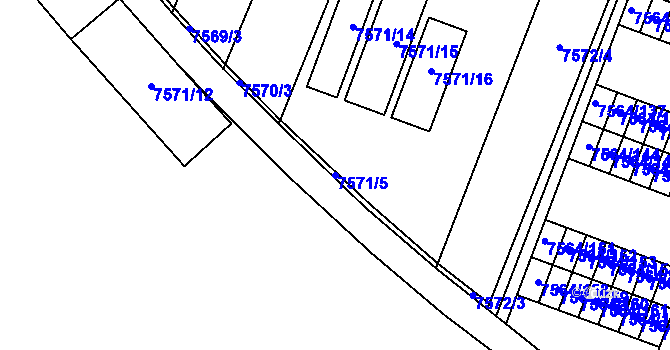 Parcela st. 7571/5 v KÚ Prostějov, Katastrální mapa