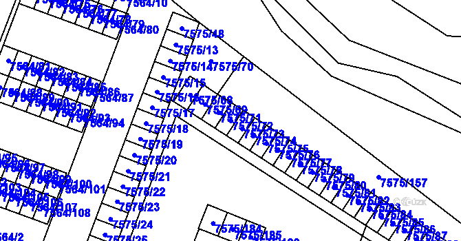 Parcela st. 7575/72 v KÚ Prostějov, Katastrální mapa