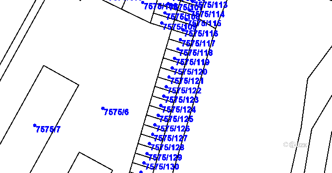Parcela st. 7575/122 v KÚ Prostějov, Katastrální mapa