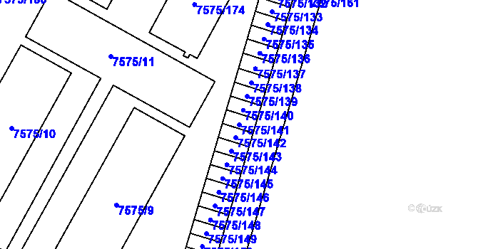 Parcela st. 7575/141 v KÚ Prostějov, Katastrální mapa