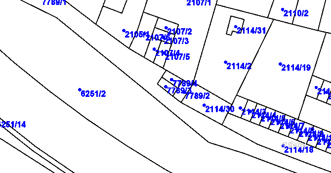 Parcela st. 7789/3 v KÚ Prostějov, Katastrální mapa