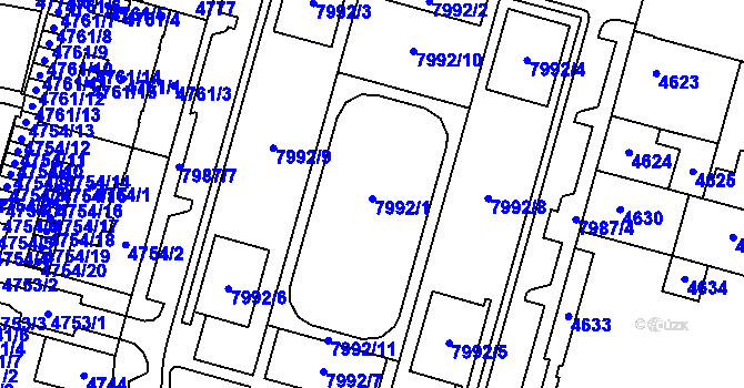 Parcela st. 7992 v KÚ Prostějov, Katastrální mapa