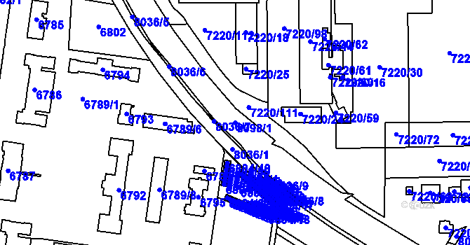 Parcela st. 8098/1 v KÚ Prostějov, Katastrální mapa