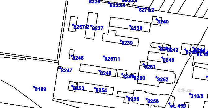 Parcela st. 8257 v KÚ Prostějov, Katastrální mapa
