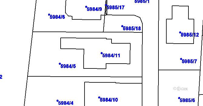 Parcela st. 5984/11 v KÚ Prostějov, Katastrální mapa