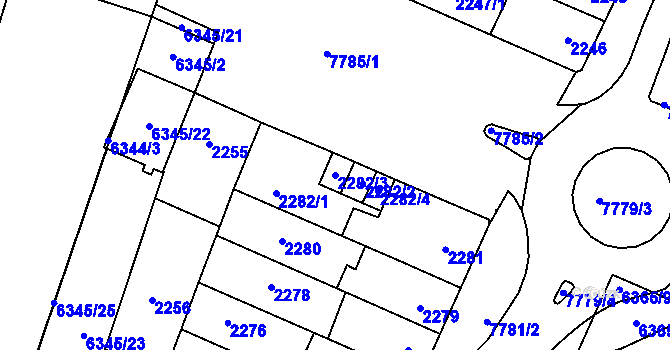 Parcela st. 2282/3 v KÚ Prostějov, Katastrální mapa