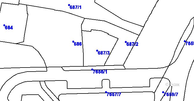 Parcela st. 687/3 v KÚ Prostějov, Katastrální mapa