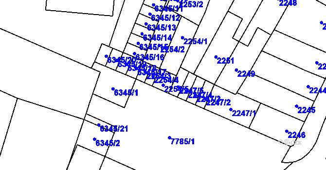 Parcela st. 2254/5 v KÚ Prostějov, Katastrální mapa