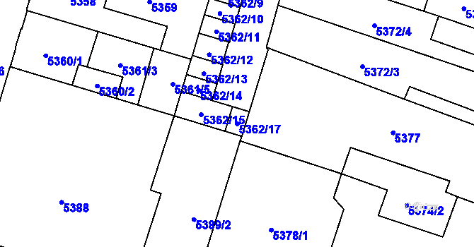 Parcela st. 5362/17 v KÚ Prostějov, Katastrální mapa