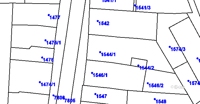 Parcela st. 1544/1 v KÚ Prostějov, Katastrální mapa