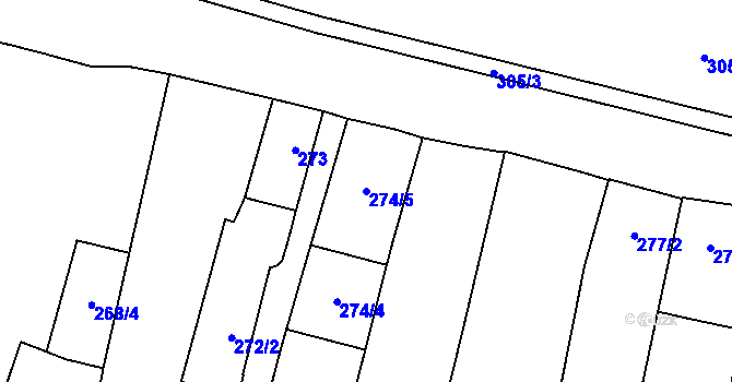 Parcela st. 274/5 v KÚ Prostějov, Katastrální mapa