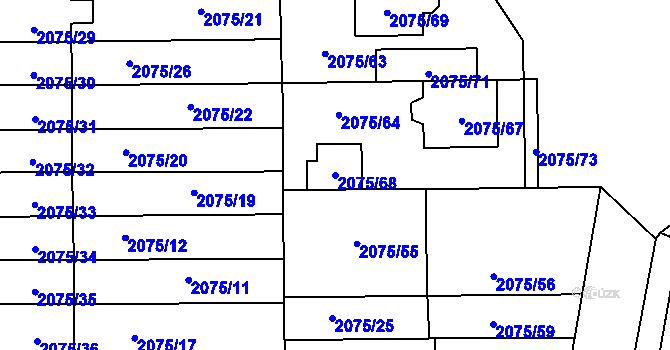 Parcela st. 2075/68 v KÚ Prostějov, Katastrální mapa