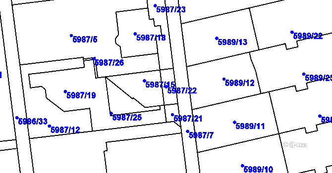 Parcela st. 5987/22 v KÚ Prostějov, Katastrální mapa